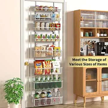 Moforoco White Over The Door Pantry Organizer, Pantry Organization and Storage, Metal Hanging Spice Rack Shelves Door, Seasoning Shelves, Laundry Room Organization, House and Kitchen Essentials