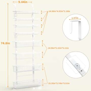 Moforoco White Over The Door Pantry Organizer, Pantry Organization and Storage, Metal Hanging Spice Rack Shelves Door, Seasoning Shelves, Laundry Room Organization, House and Kitchen Essentials