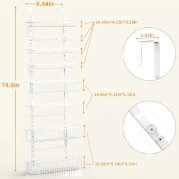 Moforoco White Over The Door Pantry Organizer, Pantry Organization and Storage, Metal Hanging Spice Rack Shelves Door, Seasoning Shelves, Laundry Room Organization, House and Kitchen Essentials