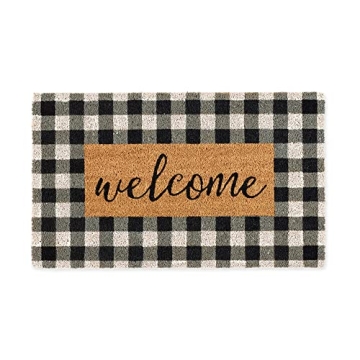 Durable DII Coir Doormat with Decorative Buffalo Plaid Design