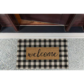 Durable DII Coir Doormat with Decorative Buffalo Plaid Design