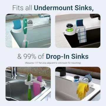 Sink SideKick - Patented Sink Caddy with Stainless Steel Magnetic Mount | Ultra Hygienic Space-Saving Sink Organizer | Sponges Brushes Dishrags & More | For Kitchen, RV, Boat, Laundry Sink (White)