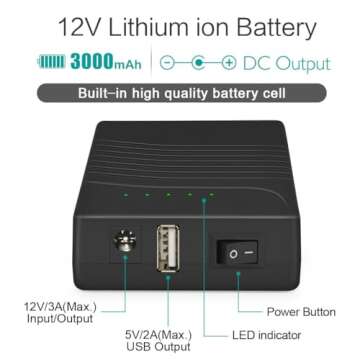 Talentcell Rechargeable 12V 3000mAh Lithium Ion Battery Pack for LED Strip, CCTV Camera and More, DC...