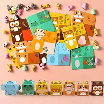 GLOCITI Valentines Day Cards for Kids 28 Pack 3D Animal Box with Puzzle Erasers - Perfect DIY Valent...