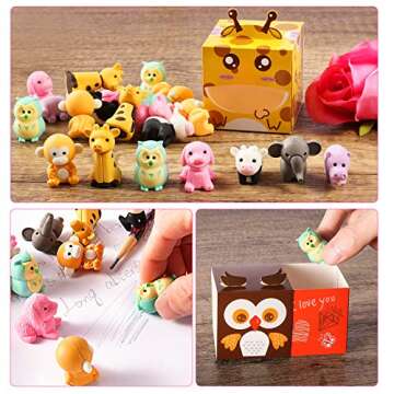 GLOCITI Valentines Day Cards for Kids 28 Pack 3D Animal Box with Puzzle Erasers - Perfect DIY Valentines Cards for Classroom School Games & Valentine Party Favors for Kids
