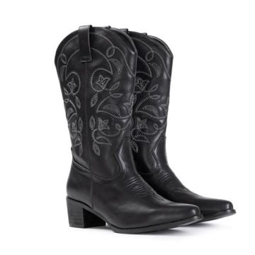 IUV Cowboy Boots For Women Pointy Toe Women's Western Boots Cowgirl Boots Mid Calf Boots