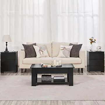 Topeakmart Nightstands Set of 2, Black Bedside Tables with 3 Drawers, Solid Wood Bedside Sets Accent Tables with Storage Space, Vintage Chest of Drawers for Bedroom Living Room