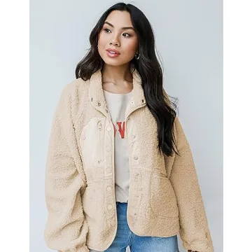 Aoang Womens Winter Coats Casual Lapel Long Sleeve Fleece Faux Fur Jacket Beige,Small