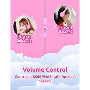 gorsun Wired Kids Headphones with Volume Limiting & Microphone, 85dB/94dB, Pink for Kids