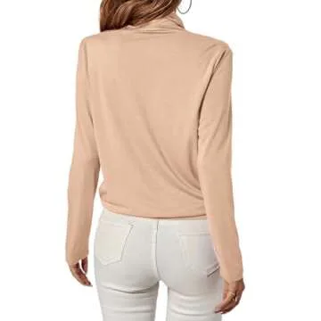 LYANER Women's Casual V Neck Cross Wrap Long Sleeve Plain Blouse Shirt Top Beige Small