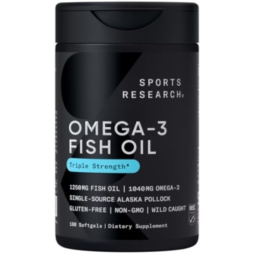 Sports Research Triple Strength Omega 3 Fish Oil - Burpless Fish Oil Supplement w/EPA & DHA Fatty Ac...