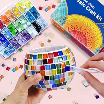 ONE TO FOUR Glass Mosaic Candle Holder Kit, Gifts DIY Mosaic Arts and Crafts Kit for Kids & Adults, ...