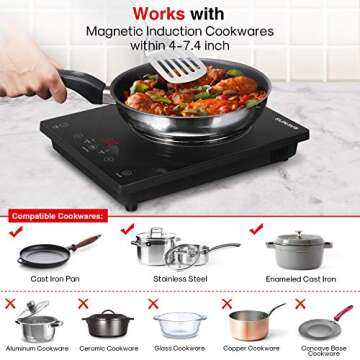SUNAVO Portable Induction Cooktop, 1800W Sensor Touch Induction Burner with Kids Safety Lock, 15 Temperature Power Setting Countertop Burner with Timer