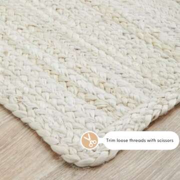 The Knitted Co. 100% Jute Area Rug 6x9 Feet Approx- Braided Design Hand Woven Dyed Off-White Natural Fibers Carpet - Home Decor for Living Room Hallways (6' x 9', Off-White)