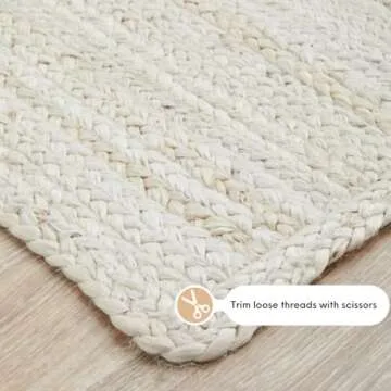 The Knitted Co. 100% Jute Area Rug 6x9 Feet Approx- Braided Design Hand Woven Dyed Off-White Natural Fibers Carpet - Home Decor for Living Room Hallways (6' x 9', Off-White)