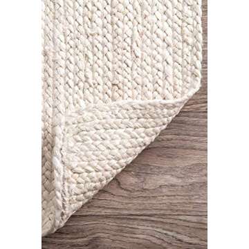 The Knitted Co. 100% Jute Area Rug 6x9 Feet Approx- Braided Design Hand Woven Dyed Off-White Natural Fibers Carpet - Home Decor for Living Room Hallways (6' x 9', Off-White)