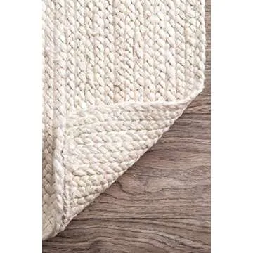 The Knitted Co. 100% Jute Area Rug 6x9 Feet Approx- Braided Design Hand Woven Dyed Off-White Natural Fibers Carpet - Home Decor for Living Room Hallways (6' x 9', Off-White)