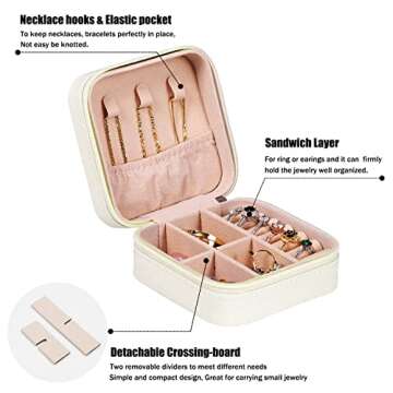 MODENGKONGJIAN Mini Jewelry Travel Case, PU Leather Travel Jewelry Organizer Box, Small Portable Por...