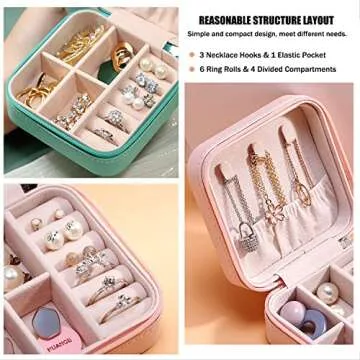 MODENGKONGJIAN Mini Jewelry Travel Case, PU Leather Travel Jewelry Organizer Box, Small Portable Portable Jewellery Storage Holder for Womens Rings Earrings Necklaces Bracelets (White)