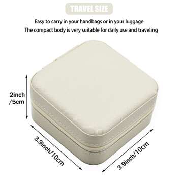 MODENGKONGJIAN Mini Jewelry Travel Case, PU Leather Travel Jewelry Organizer Box, Small Portable Portable Jewellery Storage Holder for Womens Rings Earrings Necklaces Bracelets (White)