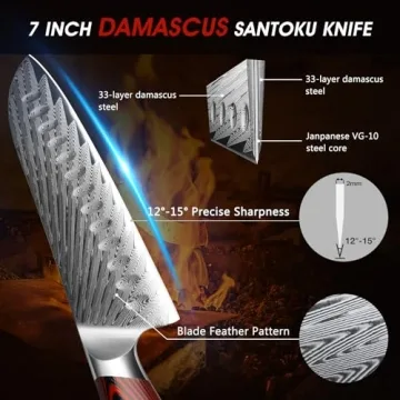 HOSHANHO Damascus Santoku Knife - 7 Inch Ultra-Sharp Kitchen Knife