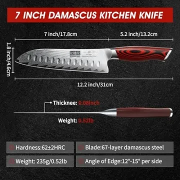 HOSHANHO Damascus Santoku Knife - 7 Inch Ultra-Sharp Kitchen Knife