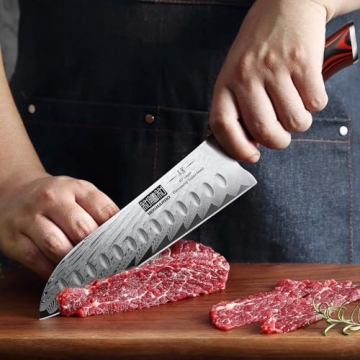 HOSHANHO Damascus Santoku Knife - 7 Inch Ultra-Sharp Kitchen Knife