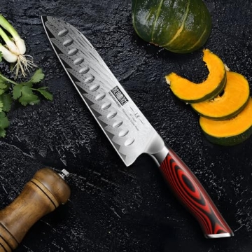 HOSHANHO Damascus Santoku Knife - 7 Inch Ultra-Sharp Kitchen Knife