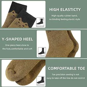 Velice Wool Socks for Women Merino Wool Boot Hiking Thick Thermal Warm Socks Winter Crew Cushion Cozy Work Socks 5 Pairs(Cat)