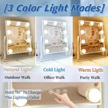 Acoolda Vanity Mirror with Lights, Hollywood Vanity Makeup Mirror with 9 Dimmable LED Bulbs, 3 Color...