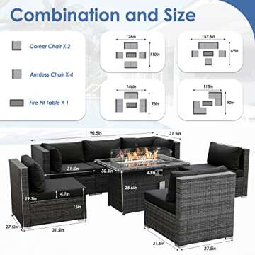 RADIATA Sectional Patio Furniture Set with Fire Pit