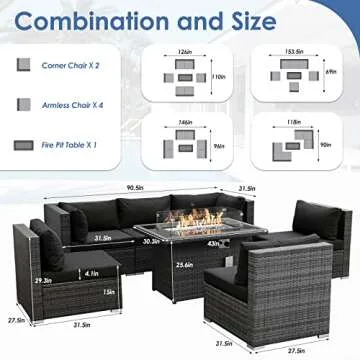 RADIATA Sectional Patio Furniture Set with Fire Pit