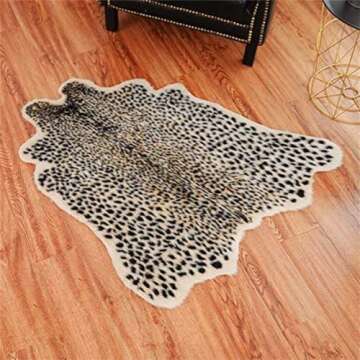Leopard Print Rug,Faux Cowhide,Artificial Carpet,Simulation Cowhide, Leopard, Tiger, Zebra, Cow Hide Mat Rug Animal Print Rug Hide Faux Carpet (A) / 40x37inch,3.3x3.1ft