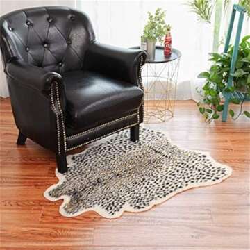 Leopard Print Rug,Faux Cowhide,Artificial Carpet,Simulation Cowhide, Leopard, Tiger, Zebra, Cow Hide Mat Rug Animal Print Rug Hide Faux Carpet (A) / 40x37inch,3.3x3.1ft