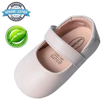 Mowoii Genuine Leather Baby Shoes for Girls Boys Infant Toddler Mary Jane Walking Shoes Prewalker Princess Wedding Dress Shoes Ballet Flats，Beige 9-12 Months