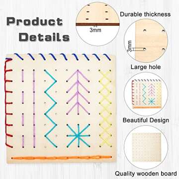 FREEBLOSS 2 Set Wood Sewing Boards Motor Skills Practicing Wooden Lacing Projects Wooden Threading Kits Sewing Craft Kits