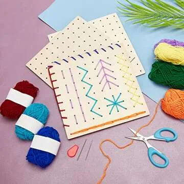 FREEBLOSS 2 Set Wood Sewing Boards Motor Skills Practicing Wooden Lacing Projects Wooden Threading Kits Sewing Craft Kits