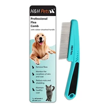 Upgraded H&H Pets Pin Comb for Dogs and Cats with Rubber Handle