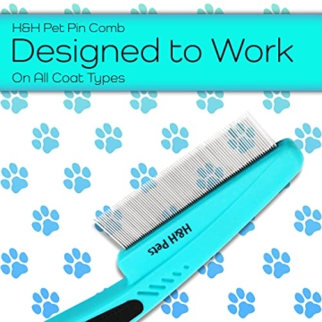 Upgraded H&H Pets Pin Comb for Dogs and Cats with Rubber Handle