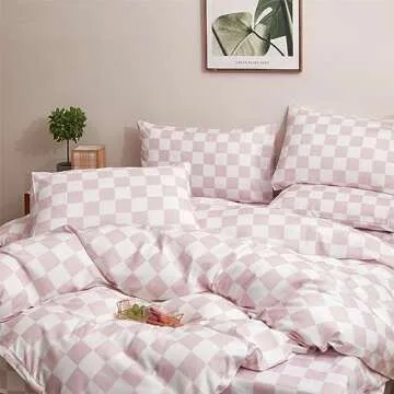 Wellboo Pink White Plaid Comforter Sets Twin Women Men Bean Pink and White Checkerboard Grid Bedding Comforters Cotton Boys Girls Modern Dusty Pink Checkered Geometric Quilts Luxury Abstract Bed