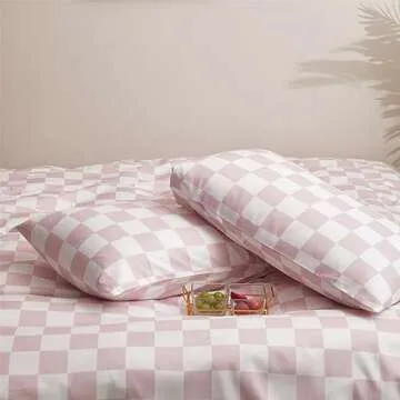 Wellboo Pink White Plaid Comforter Sets Twin Women Men Bean Pink and White Checkerboard Grid Bedding Comforters Cotton Boys Girls Modern Dusty Pink Checkered Geometric Quilts Luxury Abstract Bed
