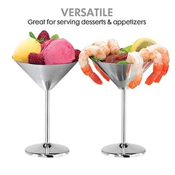Oggi Stainless Steel Martini Glasses - 8oz, Set of 2 - Unbreakable Martini Glasses, Ideal Outdoor Ma...