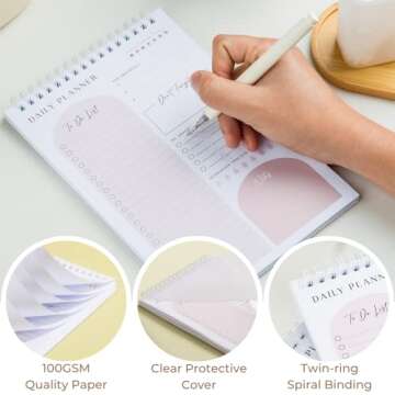 Daily Planner To Do List Notepad 60 Undated Pages,Coral,Twin-ring Spiral Bindling 6x9 Inch Desktop D...