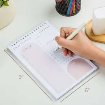 Daily Planner To Do List Notepad 60 Undated Pages,Coral,Twin-ring Spiral Bindling 6x9 Inch Desktop Daily Planning Notepad with Protective Cover,Notebook for Daily Tasks, Water Intake, Habit Tracker