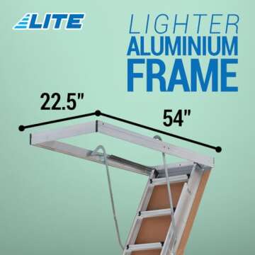 LITE 10-Foot Aluminium Attic Ladder 56" W x 22.5" H, 375-Pound Load Capacity, Type IAA, AP2240MS