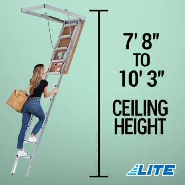 LITE 10-Foot Aluminium Attic Ladder 56" W x 22.5" H, 375-Pound Load Capacity, Type IAA, AP2240MS