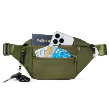Telena Crossbody Fanny Pack for Women Men Fashion Waist Pack Belt Bag with 4-Zipper Pockets for Hiking Running Travel, Army Green