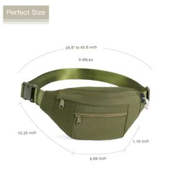 Telena Crossbody Fanny Pack for Women Men Fashion Waist Pack Belt Bag with 4-Zipper Pockets for Hiking Running Travel, Army Green