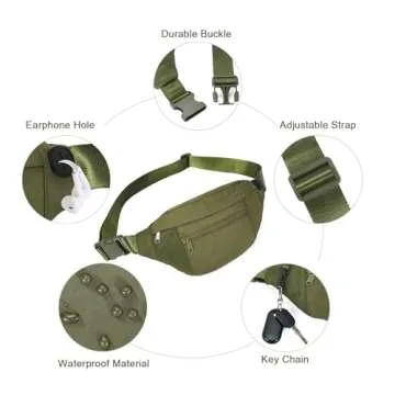 Telena Crossbody Fanny Pack for Women Men Fashion Waist Pack Belt Bag with 4-Zipper Pockets for Hiking Running Travel, Army Green