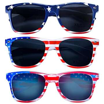 Donse 3 Pairs American Flag Sunglasses, 4th of July Decorations Frame Sunglasses for Women Men Teens...